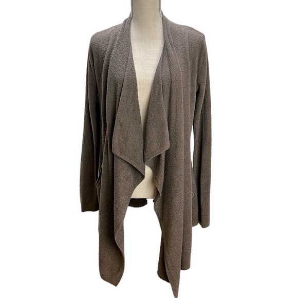 Barefoot Dreams Cozychic Lite Taupe Waterfall Island Wrap Open Cardigan S/M 903 - Picture 1 of 16